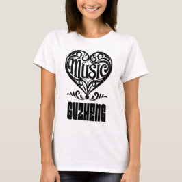 古筝愛好家のための優雅なスクロールハート Tシャツ