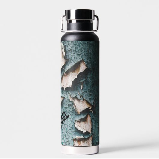 古素朴い青絵を描緑の木名前をカスタムする ウォーターボトル (背面)