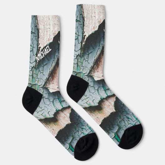 古素朴い青絵を描緑の木名前をカスタムする ソックス (右)