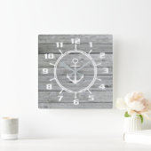 古素朴航海の材のいかり及び船舶用車輪 スクエア壁時計 (ホーム)