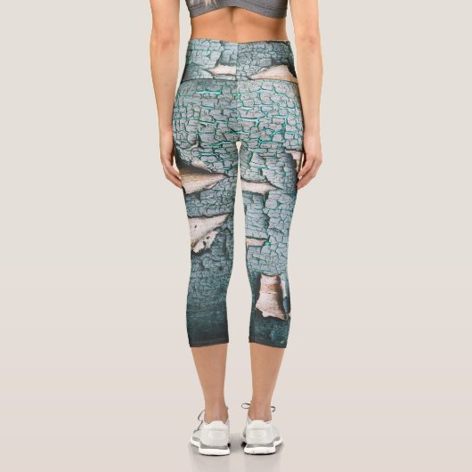 古素朴色の青緑の剥絵を描木 カプリレギンス (裏面)