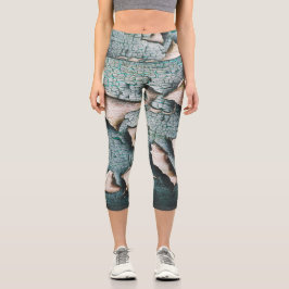 古素朴色の青緑の剥絵を描木 カプリレギンス