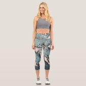 古素朴色の青緑の剥絵を描木 カプリレギンス (正面)