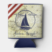 古航海のい地図/ボート/シルエット/いかり 缶クーラー (正面)