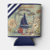 古航海のい地図/ボート/シルエット/いかり 缶クーラー (正面)