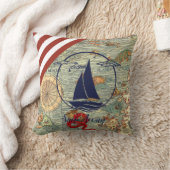 古航海のい地図/ボート/シルエット/遠くに帆/海軍 クッション (ブランケット)