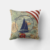 古航海のい地図/ボート/シルエット/遠くに帆/海軍 クッション (裏面)