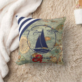 古航海のい地図/ボート/シルエット/遠くに帆/海軍 クッション (ブランケット)