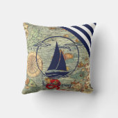 古航海のい地図/ボート/シルエット/遠くに帆/海軍 クッション (裏面)