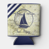 古航海のい地図/ボート/シルエット/遠くに帆/海軍 缶クーラー (正面)