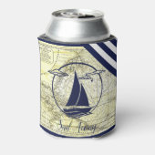 古航海のい地図/ボート/シルエット/遠くに帆/海軍 缶クーラー (缶裏面)