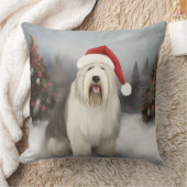 古英シェパード犬と雪のクリスマス クッション (ブランケット)
