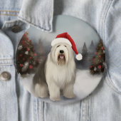 古英シェパード犬と雪のクリスマス 缶バッジ (インサイチュ)