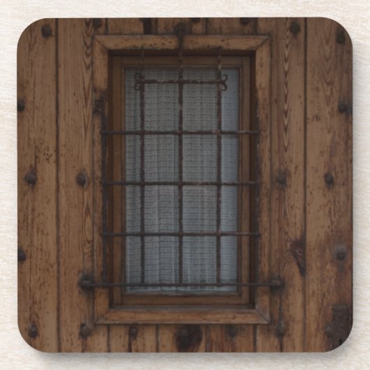 古茶色の節だらけの木の扉 コースター (正面)