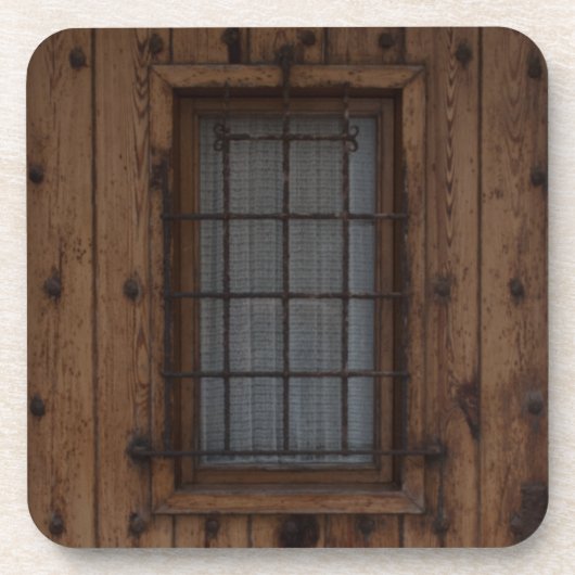古茶色の節だらけの木の扉 コースター (正面)