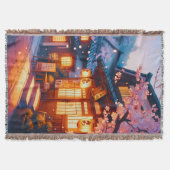 古都日本の桜夜 スローブランケット (正面)