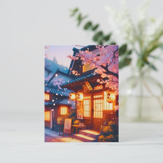 古都日本の桜夜 ポストカード (スタンド正面)