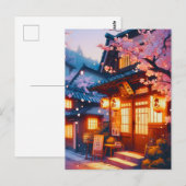 古都日本の桜夜 ポストカード (正面/裏面)