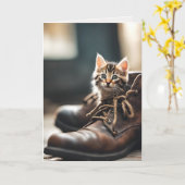 古靴の三毛猫 カード (黄色い花)