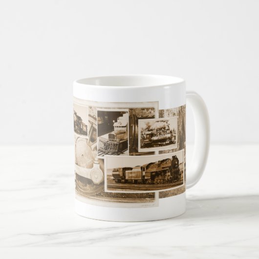 古顔の列車のコラージュ11ozのマグ コーヒーマグカップ (正面右)