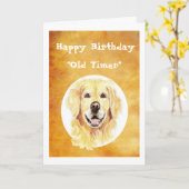 古顔の誕生日の金年、ゴールデン・リトリーバー カード (黄色い花)