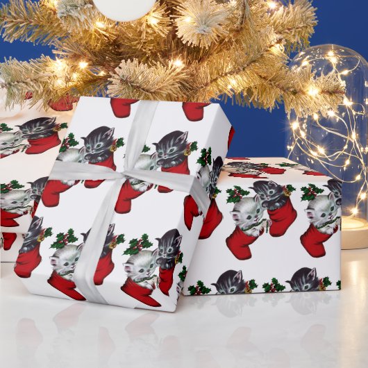 古風なクリスマスタイル猫 ラッピングペーパー (クリスマス)