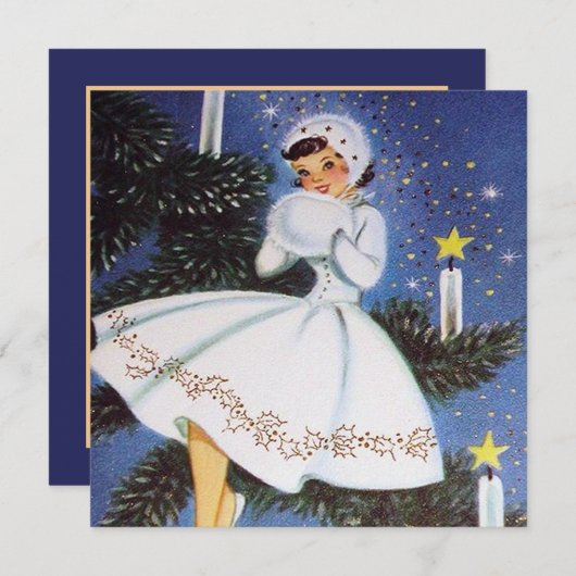 古風なクリスマス・レディーに情報を加える 招待状 (正面/裏面)