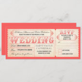 古風なビンテージ結婚式の招待状 ピンクのチケット＆出欠確認 招待状 (正面/裏面)
