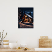 古風なマウンテンログキャビン – 居心地の良いクリスマスキャップ ポスター (キッチン)