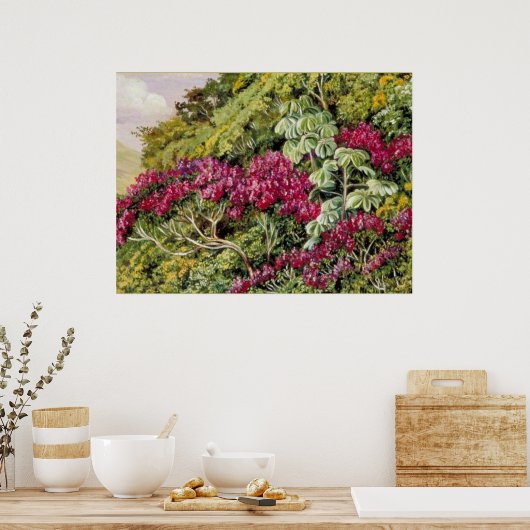 古風な木とトランペットの木の群素晴らしれ。 ポスター (キッチン)