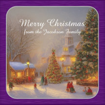 古風な村の風景に雪のクリスマスツリー