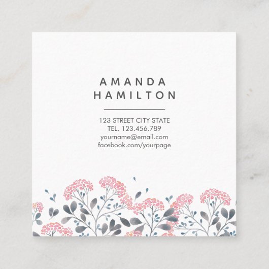 古風な水モダン彩の円花束ピンク スクエア名刺 (裏面)