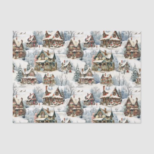 古風素朴な雪に覆われたビクトリアンコテージ 薄葉紙 (正面)