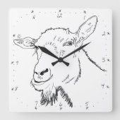 叫おもしろいびヤギスケッチ予測できな動物デザイン スクエア壁時計 (正面)