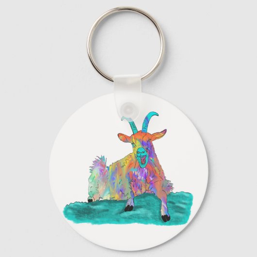 叫おもしろいび声を上げるヤギ獣絵画アートデザイン キーホルダー (正面)
