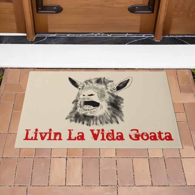 叫びおもしろいヤギのスローガンLivin La Vida Goata ドアマット (Funny screaming goat animal art and quote livin la Vida Goata doormat)