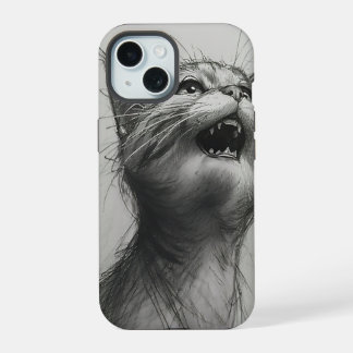叫びおもしろい猫ミーム白黒iPhoneケース iPhone 15ケース