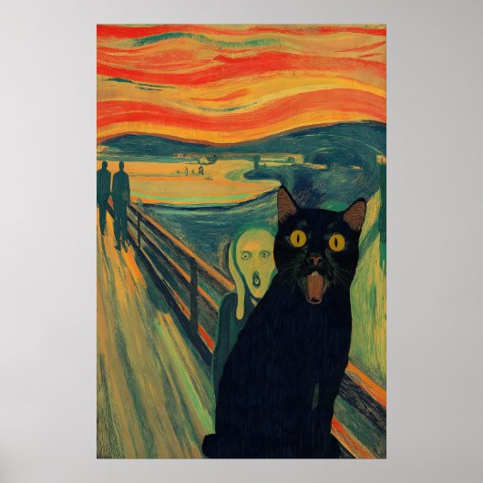 叫びの猫アートプリント 楽しい黒猫ジクレ ポスター (正面)