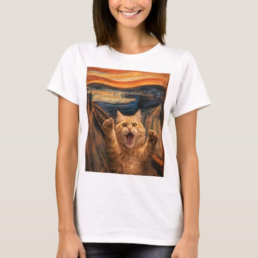 叫びネコのパロディーアート Tシャツ (正面)