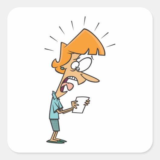 叫び声を上げる四角いステッカーを外に出る女性 スクエアシール (正面)