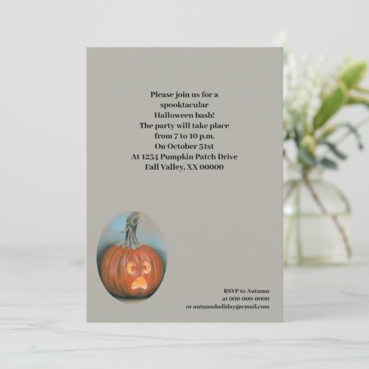 叫び声ハロウィーンのカボチャのちょうちんパンプキンハローウィンパーティ 招待状 (スタンド正面)