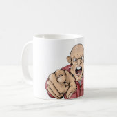 叫び、指している剃られた頭部を持つ怒っている人 コーヒーマグカップ (正面左)