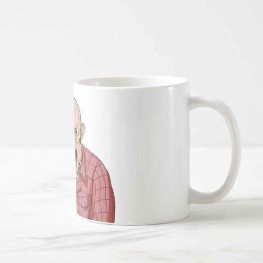叫び、指している剃られた頭部を持つ怒っている人 コーヒーマグカップ (右)