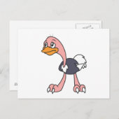 叫ぶかわいいだちょうの鳥の招待状カードスタンプ インビテーションポストカード (正面/裏面)