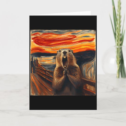 叫ぶキツネの芸術的なデザインの Groundhog Day 面白いアニメ カード (正面)