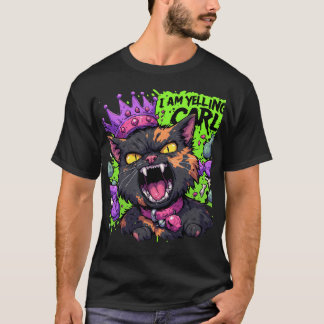 叫ぶ女の子の猫のゴシック風カートゥーン デザイン Tシャツ