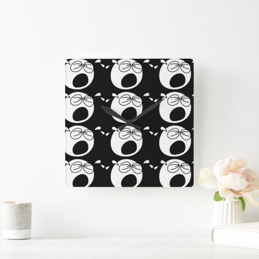 叫ぶ悲しい円形の白黒顔 スクエア壁時計 (ホーム)