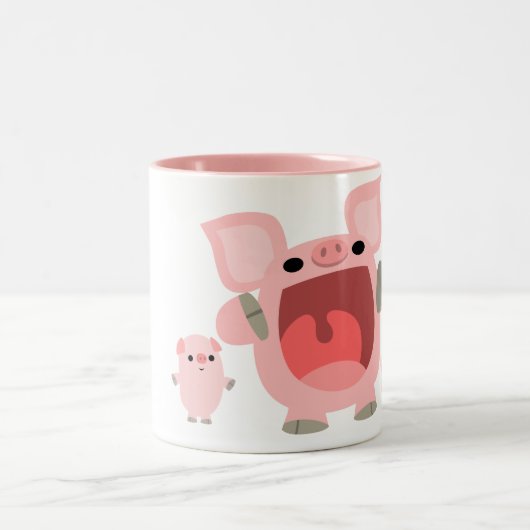 叫ぶ漫画のブタのマグ:) ツートーンマグカップ (中央)