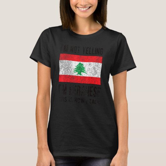 叫んでない私はレバノン国旗レバノンロ Tシャツ (正面)