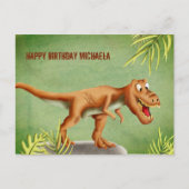 可パーソナライズされた愛いTレックス恐竜ハッピーバースデー ポストカード (正面)
